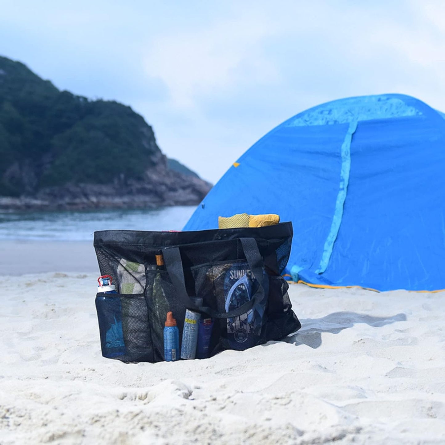 Grote Strandtas met Rits – Zandvrij Mesh Design voor Stranddagen
