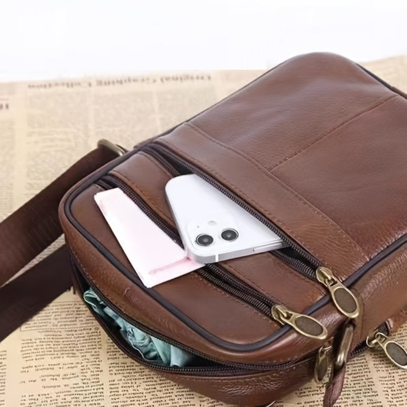 Leren Schoudertas Heren – Ruime Lederen Crossbody Tas met Verstelbare Schouderriem