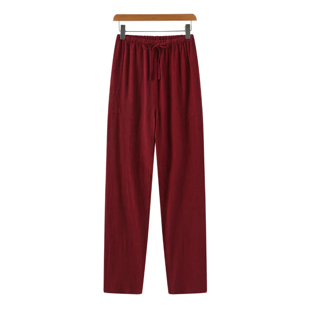 Hessel | Linnen slim fit pantalon in de kleur Rood voor heren in Beach stijl geschikt voor alle seizoenen.