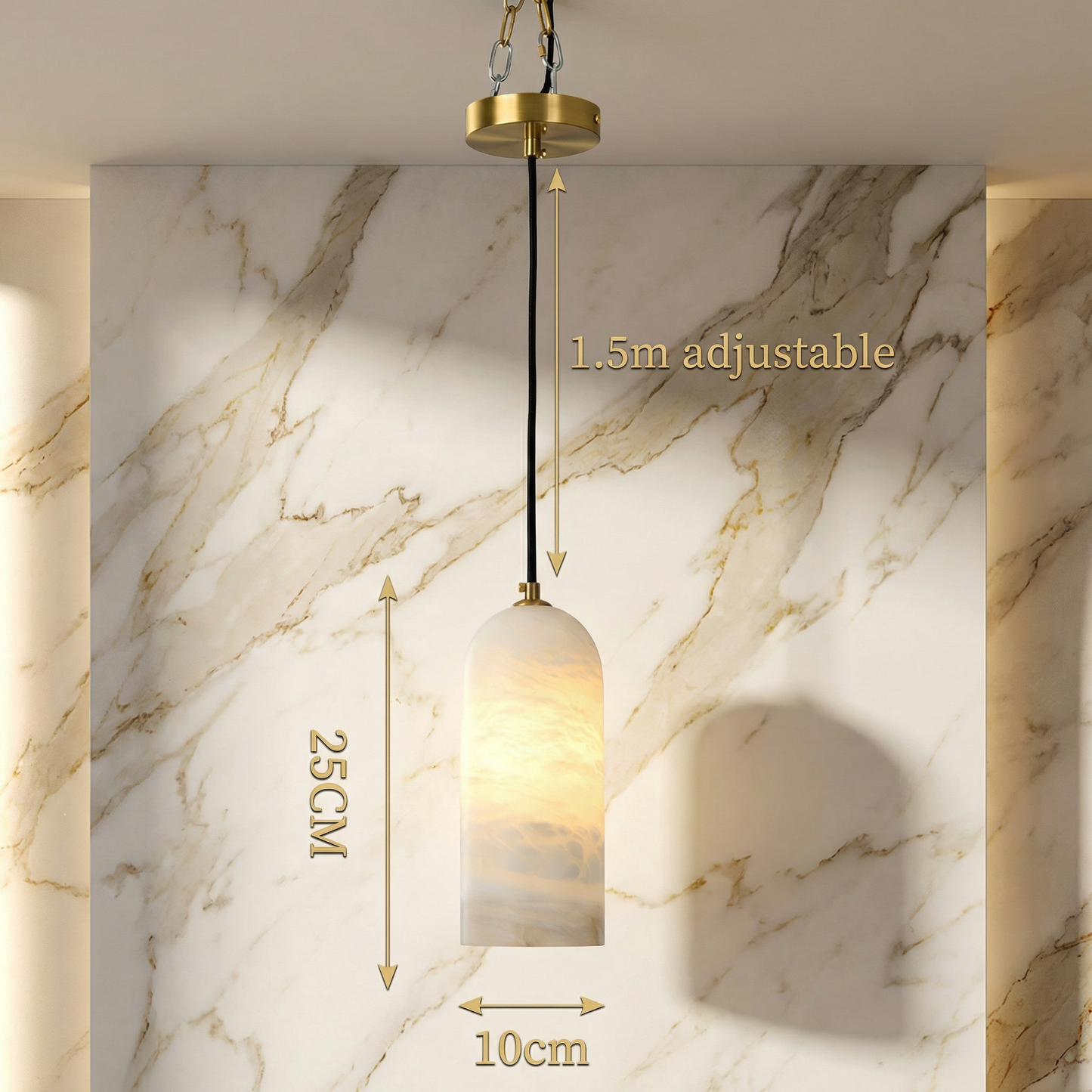 Marmeren Hanglamp met Koperen Afwerking – Moderne Scandinavische Verlichting