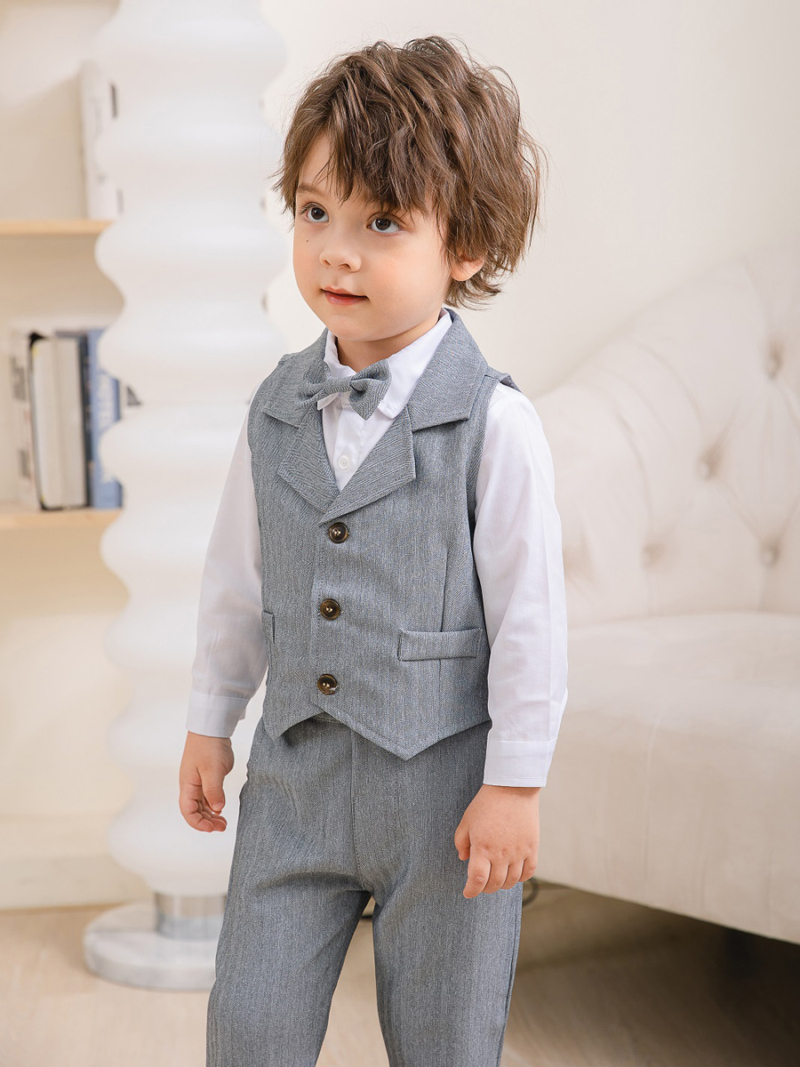 Jongenspak 3-Delig Blauw Hemd met Vest en Pantalon Formele Kleding voor Kinderen