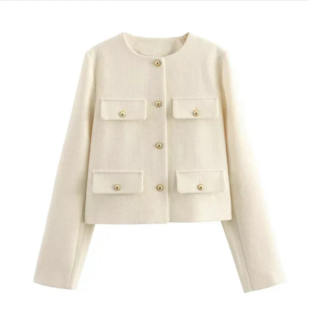 Dames Donkere Blazer Jasje Met Knopen Vintage Stijl