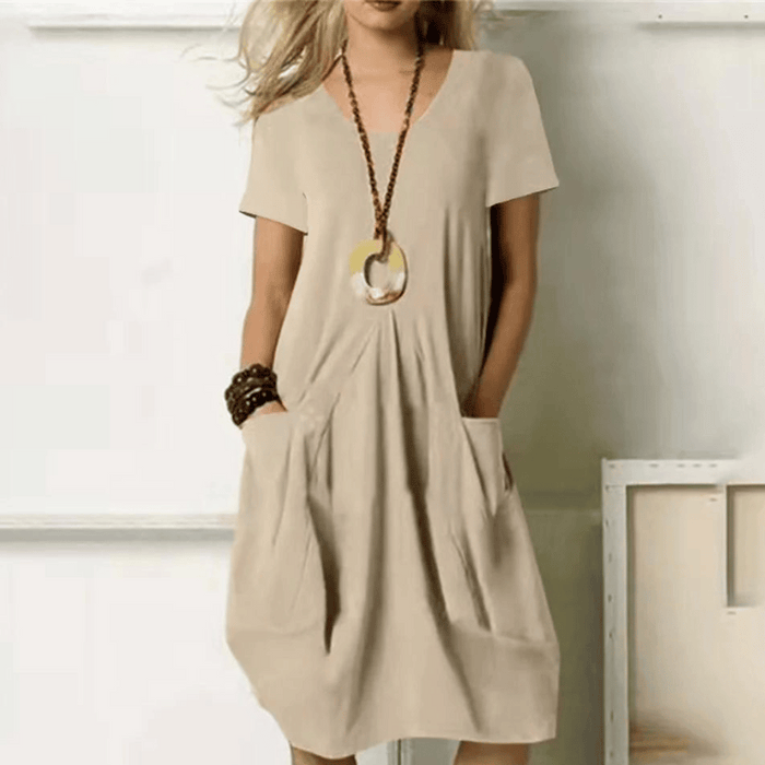 Vrouwelijke Zomerjurk Korte Mouw V-Neck Jurk voor Dame