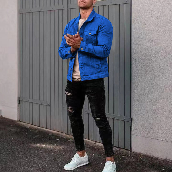 Heren Blauwe Jeansjas Stijlvole Fit