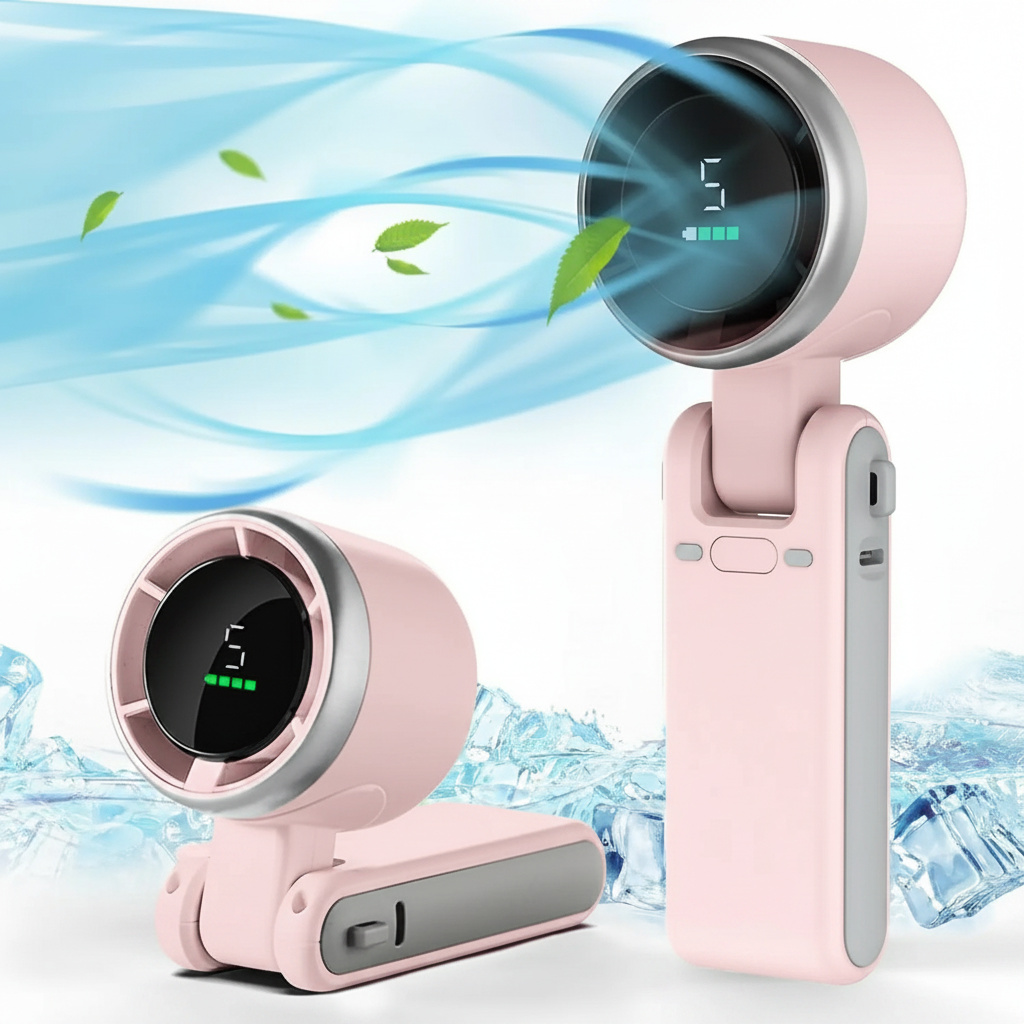Draagbare Handheld Turboventilator 5 Snelheden Opvouwbaar Compact Reisventilator Oplaadbaar Batterij USB