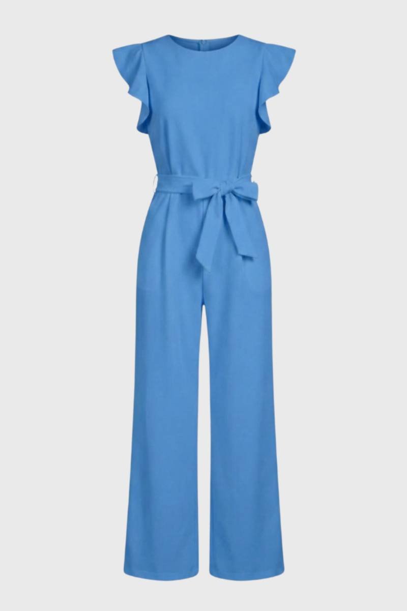 Jumpsuit Dames - Elegant met Vlindermouwen | Strikceintuur — Blauw