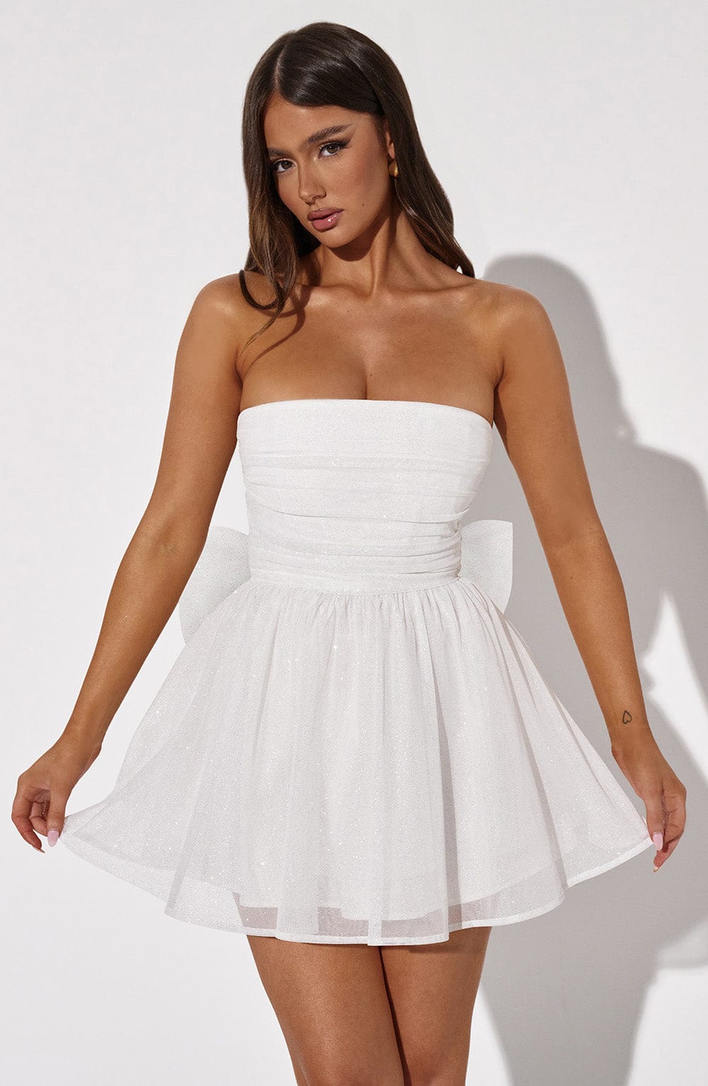 Witte Mini Jurk Glitter Korte Feestjurk voor Dames