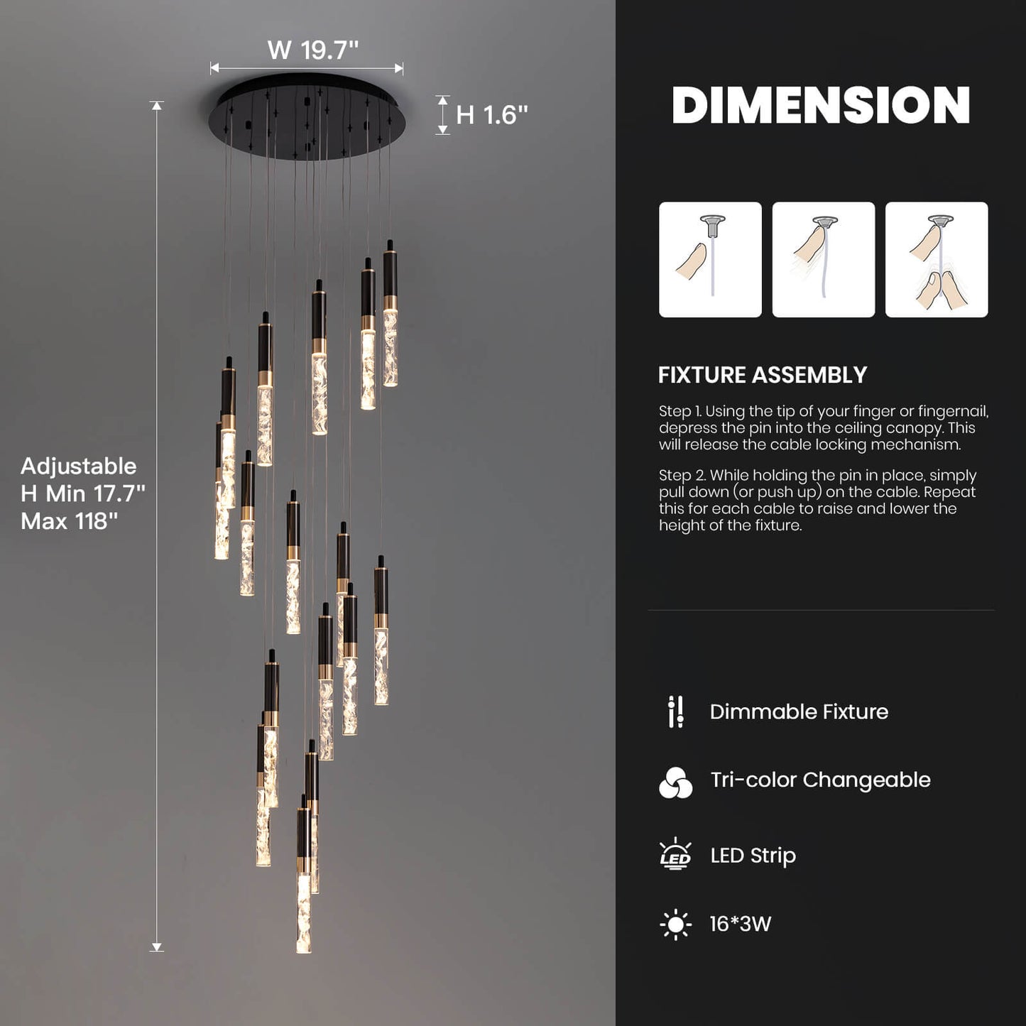 Kristallen Trap Kroonluchter Zwart K9 Crystal 300cm LED Modern Hoog Plafond