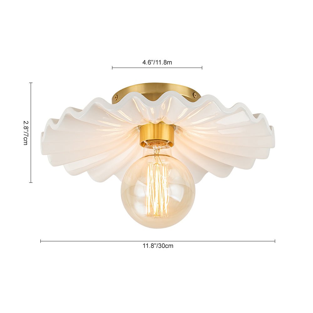 Keramieke Plafondlamp Messing Creme 30cm Semi Flush Mount Eetkamer Slaapkamer Retro Mid-Century Geplooid Badkamer Entree Woonkamer