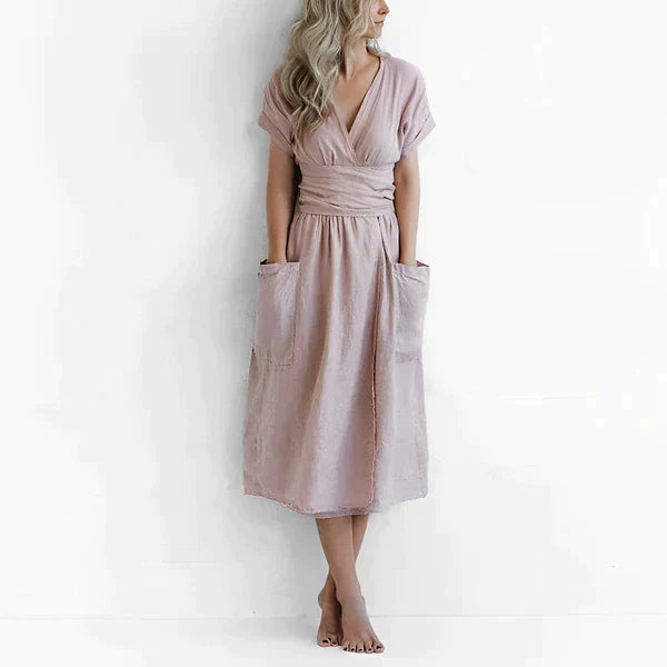 Linnen Jurk Zomerjurk Vrouw Elegante Lange Mouw