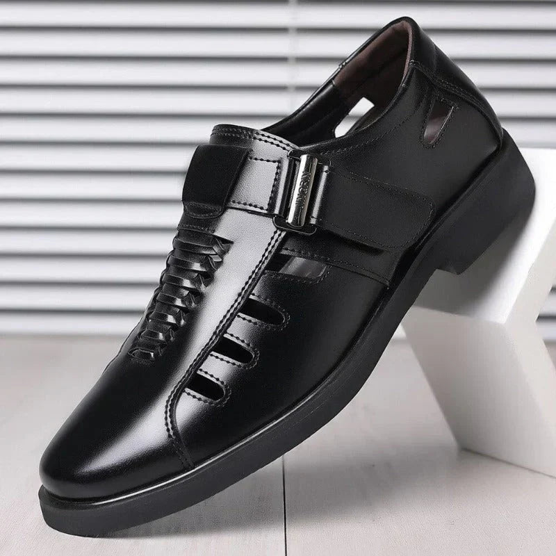 Zwarte Leren Schoenen Mannen Elegant Zakelijk