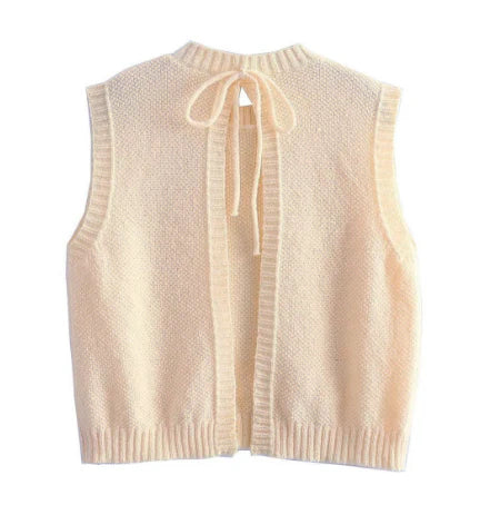 Gebreide Zomertop Beige voor Dames met Open Rug