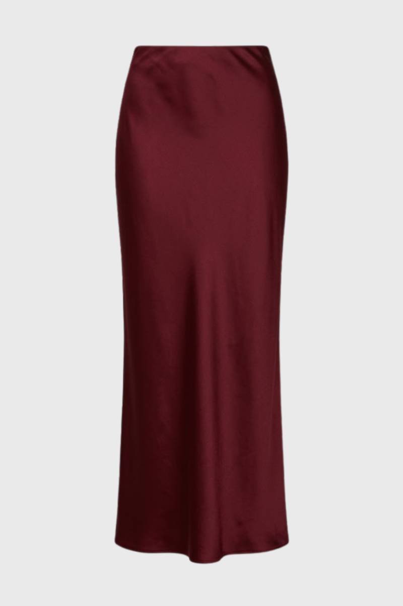 Maxi Rok Dames - Hoge Taille met Rits | Elegant — Wijnrood