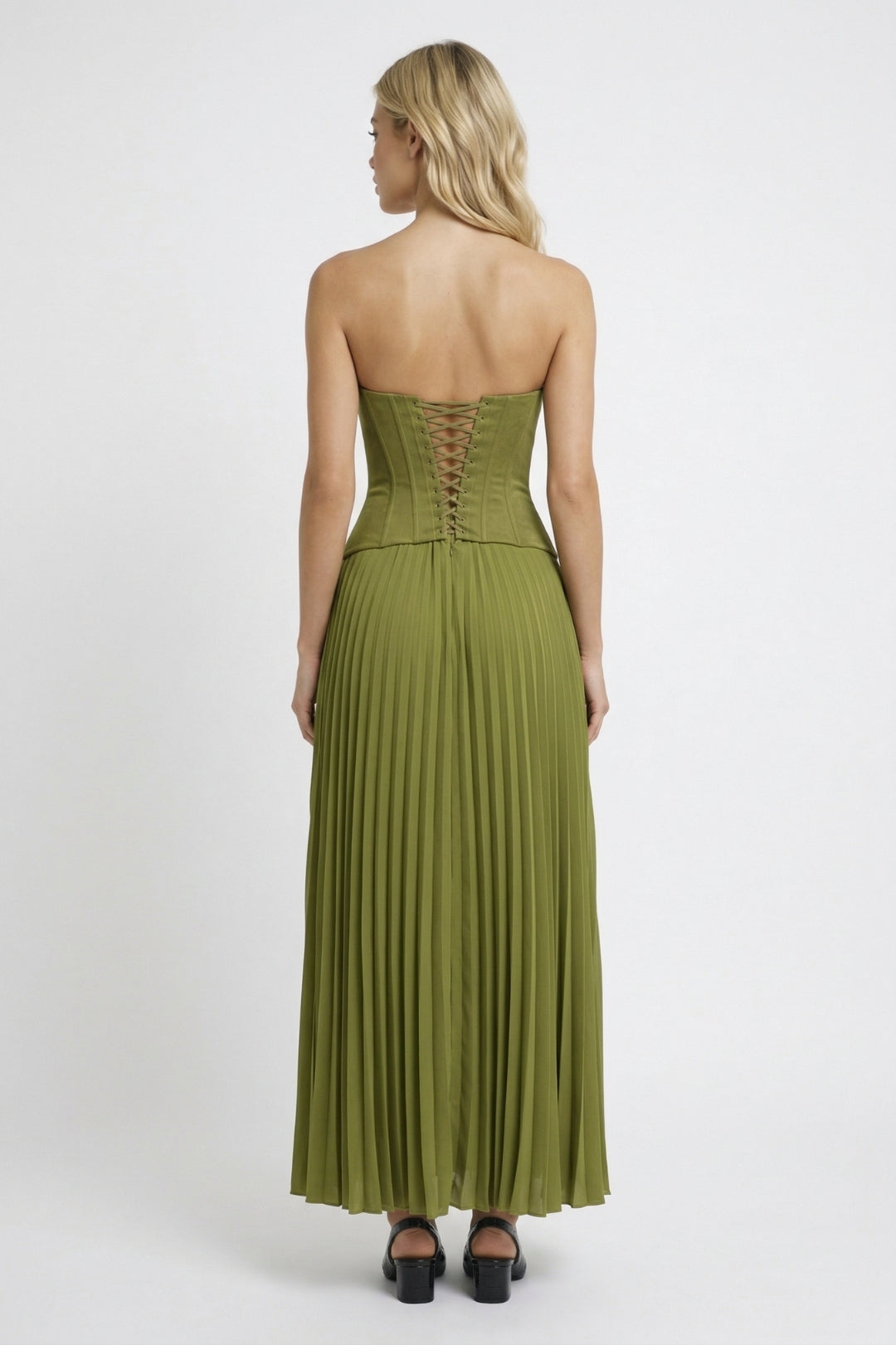 Dames Maxi Jurk met Corset en Plissé Rok