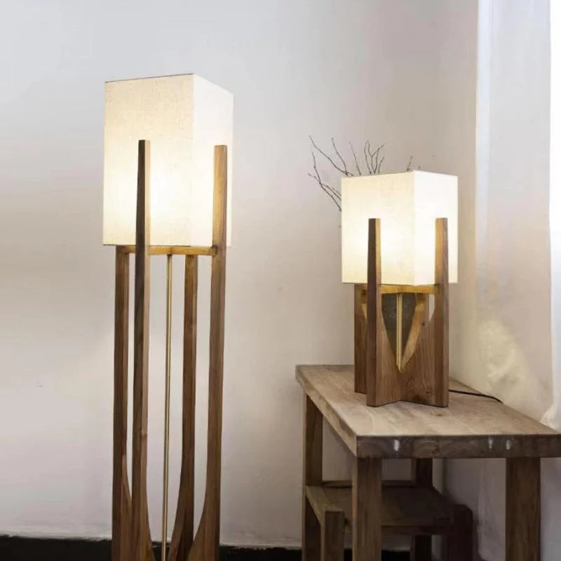 Vloerlamp Massief Hout Japandi Perkamentpapier Handgemaakt Minimalistisch 3 Maten LED