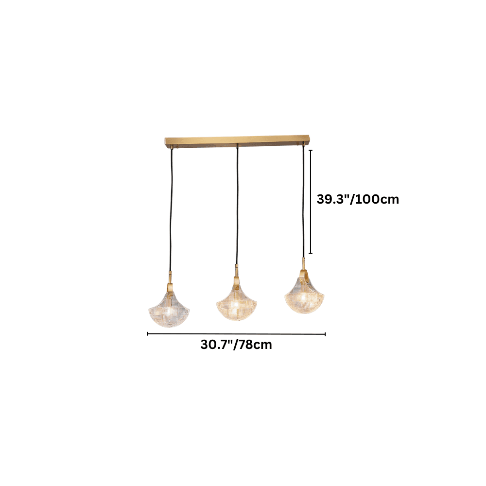 Sculpturale Hanglamp Met Drie Glazen Kappen En Warm Sfeervol Licht