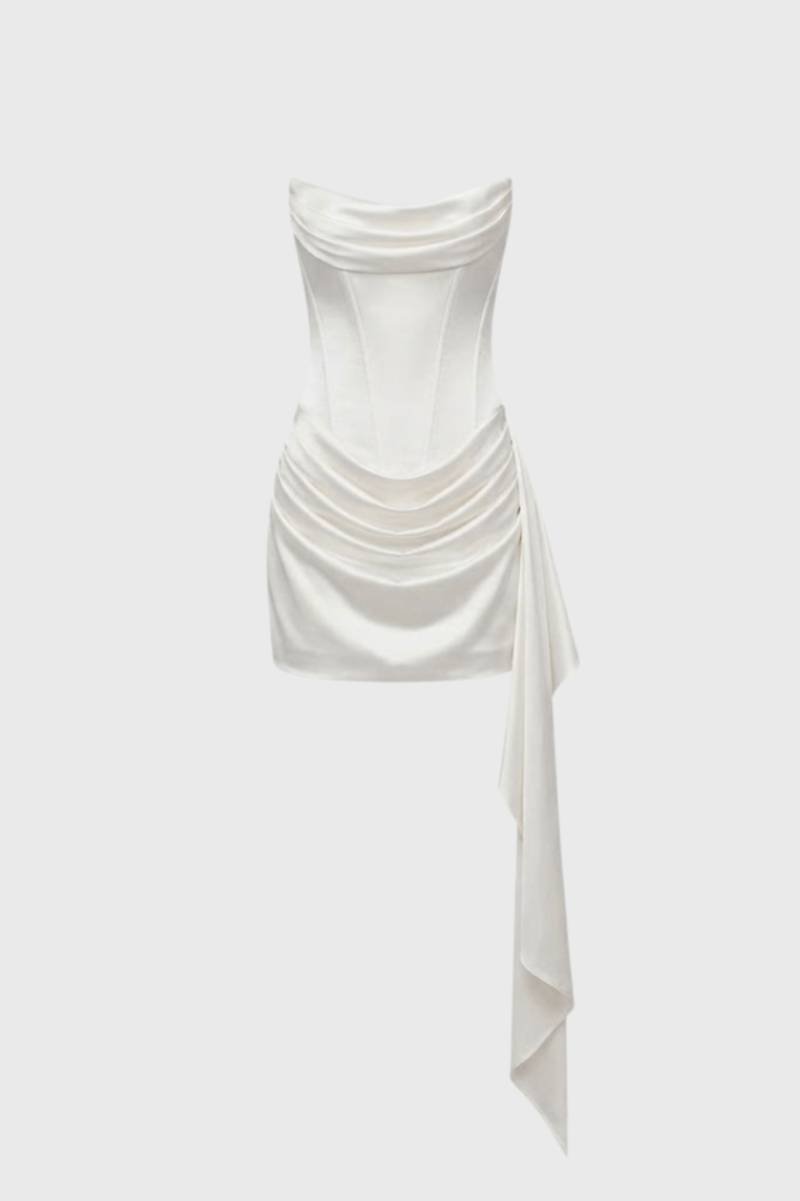 Mini Jurk Dames - Strapless met Asymmetrische Drapering | Chique - Wit