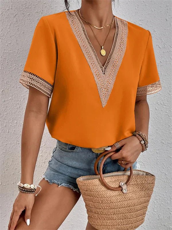 Dames Top met Kant en V-Hals Elegant Design