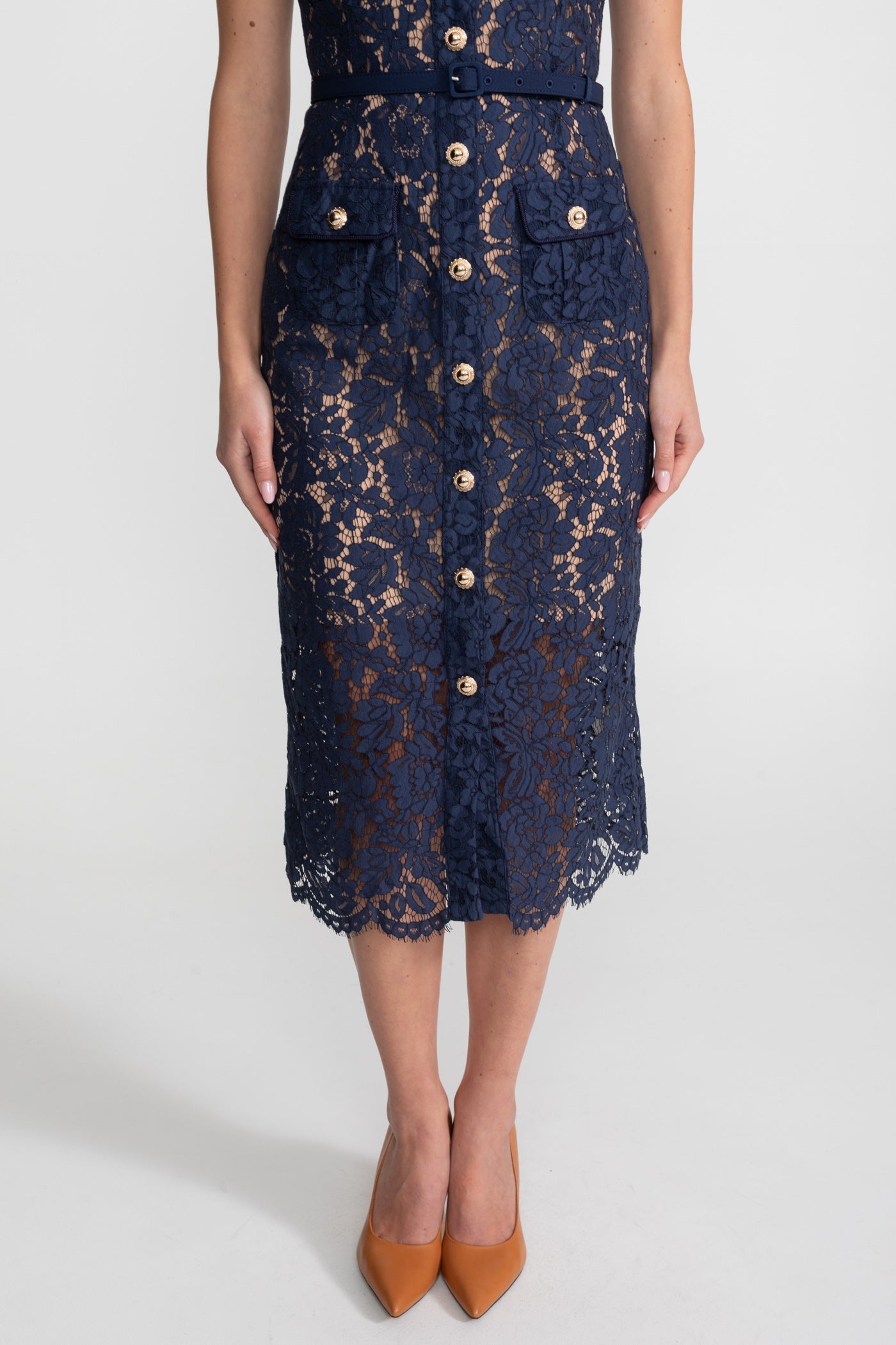 Bloemenkant Jurk Dames Marineblauw Met Kraag en Ceintuur