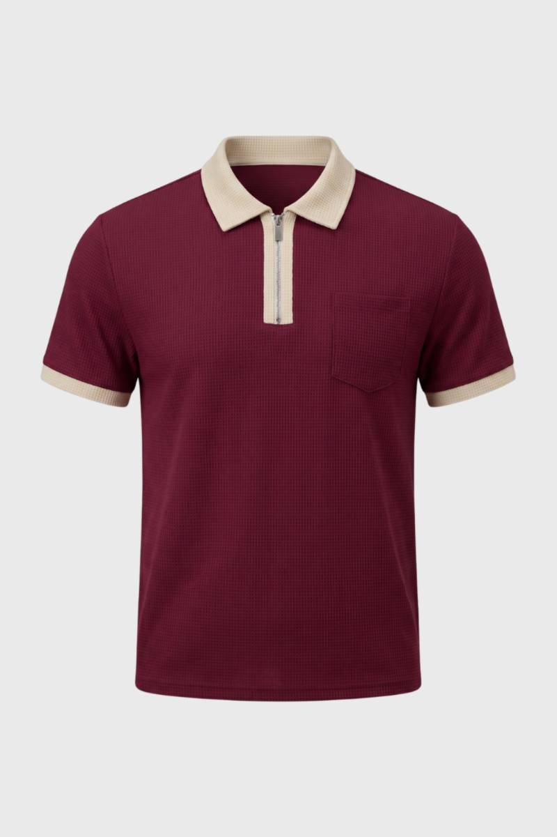 Poloshirt Heren - Gestructureerd met Contrastkraag | Klassiek — Bordeaux