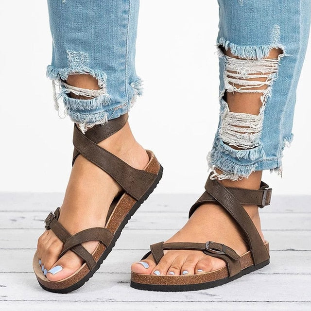 Platte Leren Sandalen Dames Zomerschoenen Comfortabel Teenslippers Casual Slippers