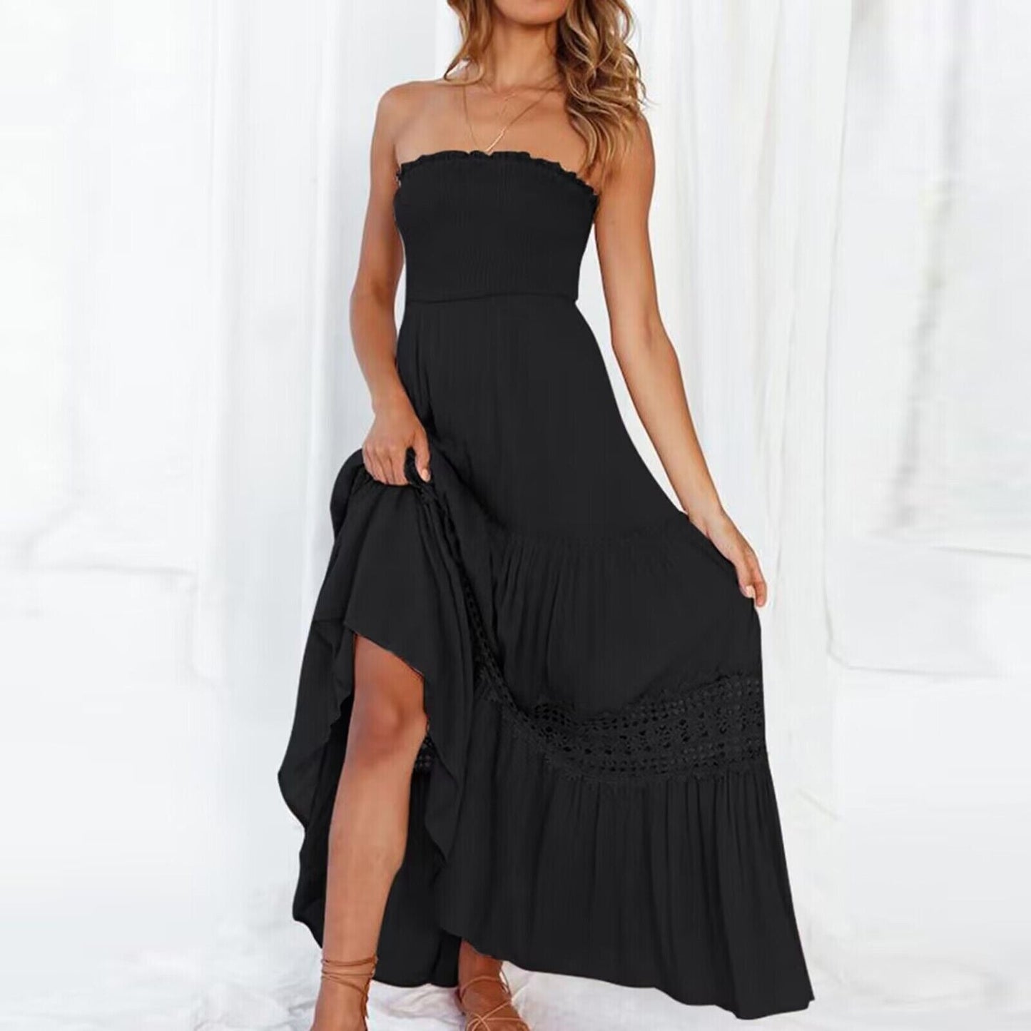 Zomerjurk Off-the-Shoulder met Kanten Randen