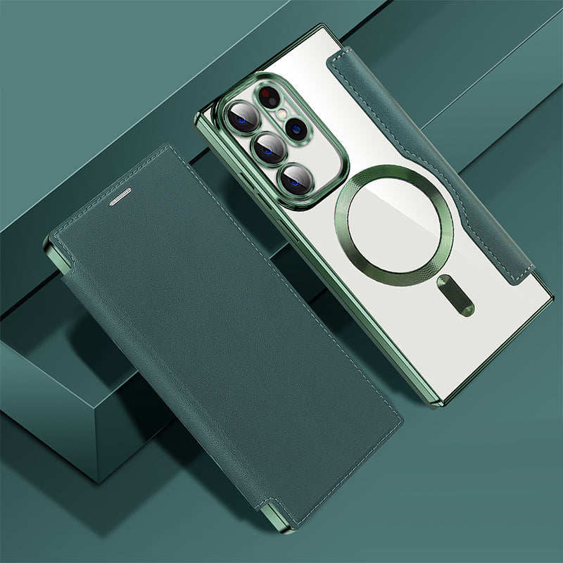 Magnetische Telefoonhoes Samsung met Ringhouder Leer-Look Zwart Blauw Groen Bruin | Kaartvakjes RFID Bescherming | Standaard Flip Case | Draadloos Laden
