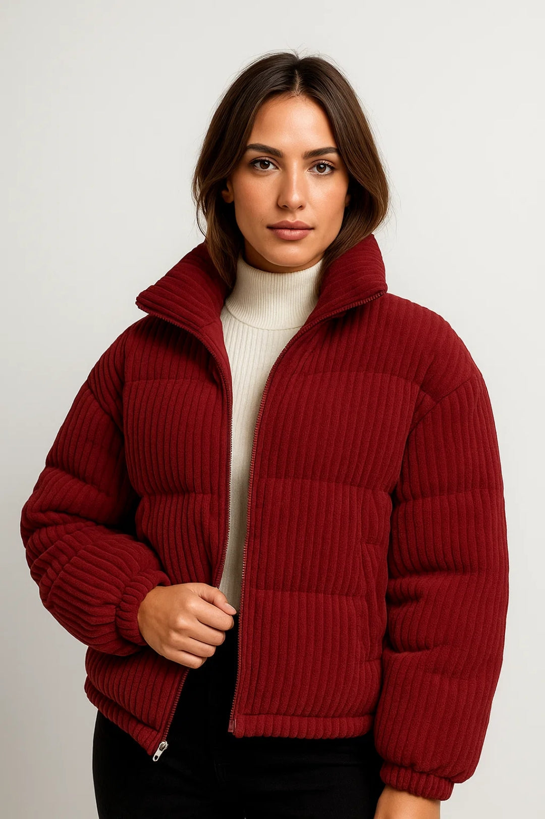 Korte Pufferjas Dames Warm en Trendy Ribstructuur
