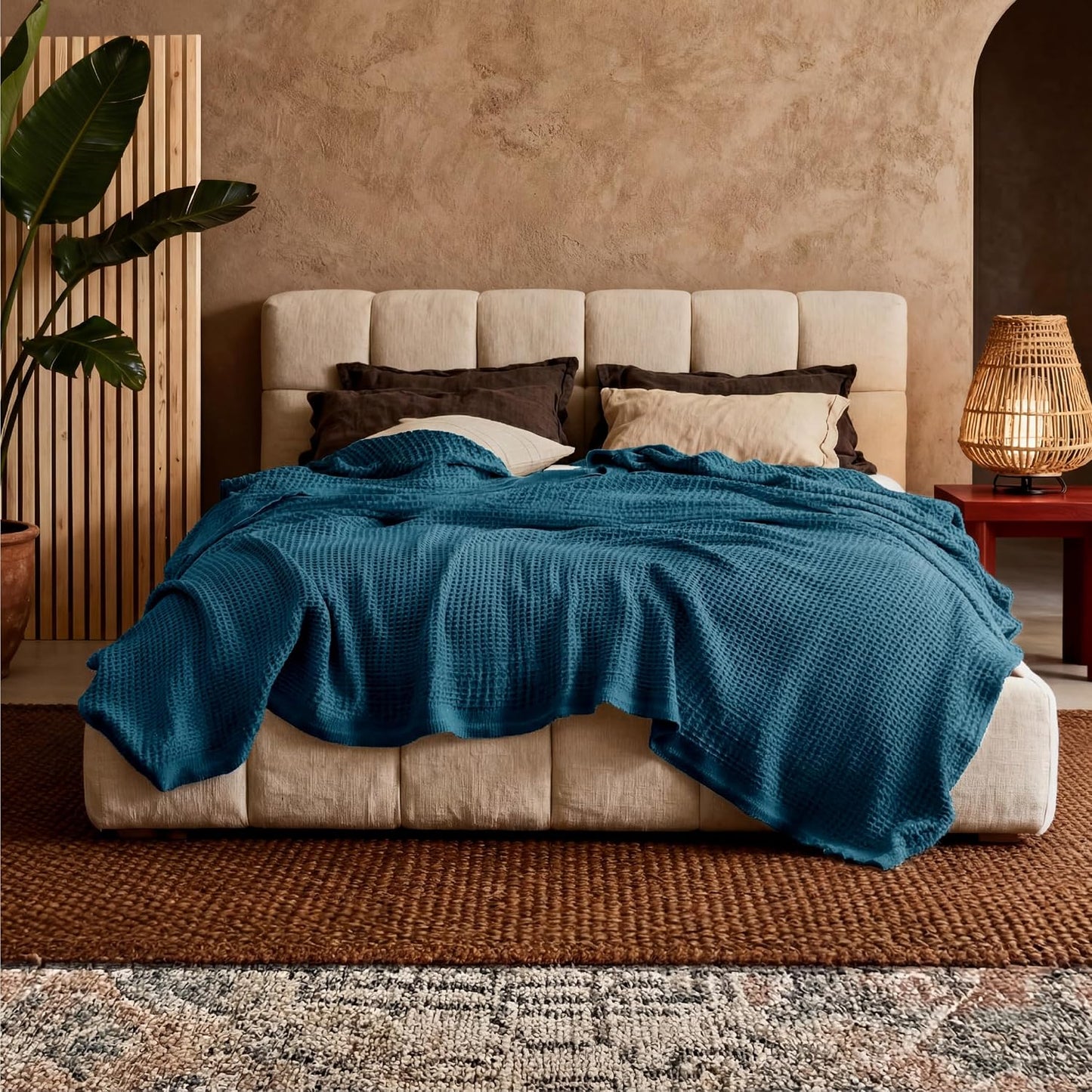 Lichtgewicht Katoenen Wafelplaid Tweepersoonsbed Zacht Ademend Deken Scandinavisch Design 90x90 cm Woonkamer