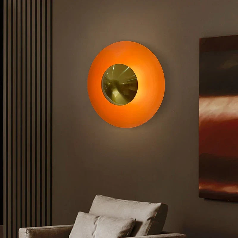 Japandi Ronde Wandlamp IJzer LED 9W Oranje Goud Woonkamer Slaapkamer Modern Minimalistisch
