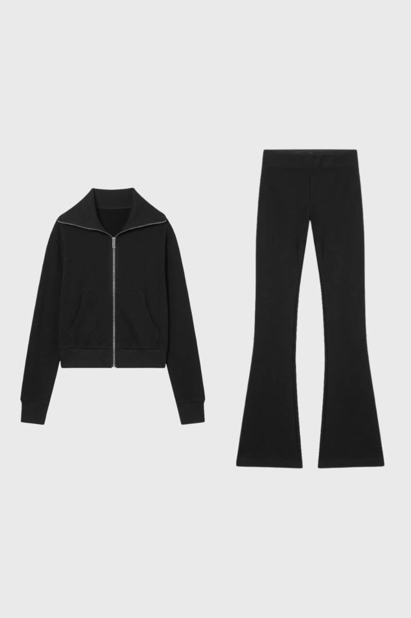 Trainingspak Dames - Cropped Jas met Flared Broek | Comfort — Zwart