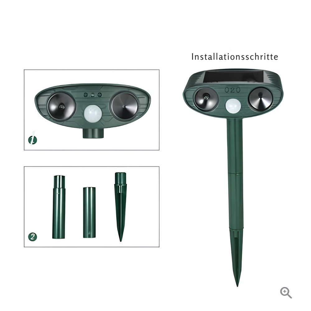 Solar Dierenverjager met Ultrasoon Geluid 4-Delige Set – PIR 9,14m Bereik – 18–40 kHz Frequentie – 110° Detectiehoek voor Tuin en Wildlife Bescherming