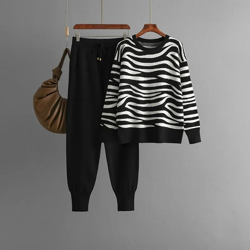 Kindertrui en Broek Set met Dierenprint Gebreid