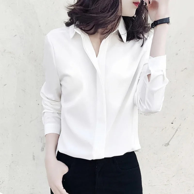 V-hals Blouse voor Dames van Chiffon Stof