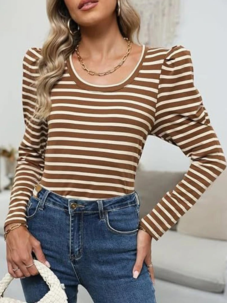 Dames Blouse Pofmouw Gestreept Klassieke Stijl