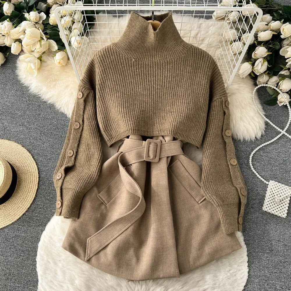 Dames Tweedelige Set Korte Trui en Rok