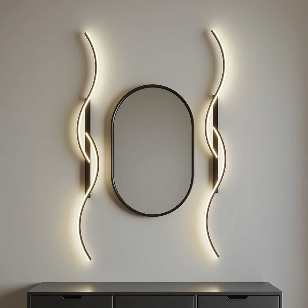 Golvende LED Wandlamp Dimbaar 60-120cm Zwart Goud Modern Design voor Woonkamer Slaapkamer