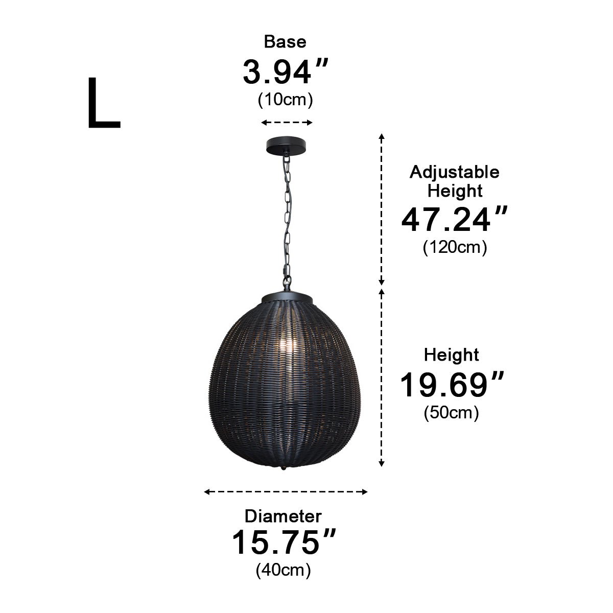 Hanglamp Buiten Rotan Zwart E27 Tuin Retro Ronde Buitenlamp Verstelbaar Snoer Patio Veranda Buitenverlichting Landelijk