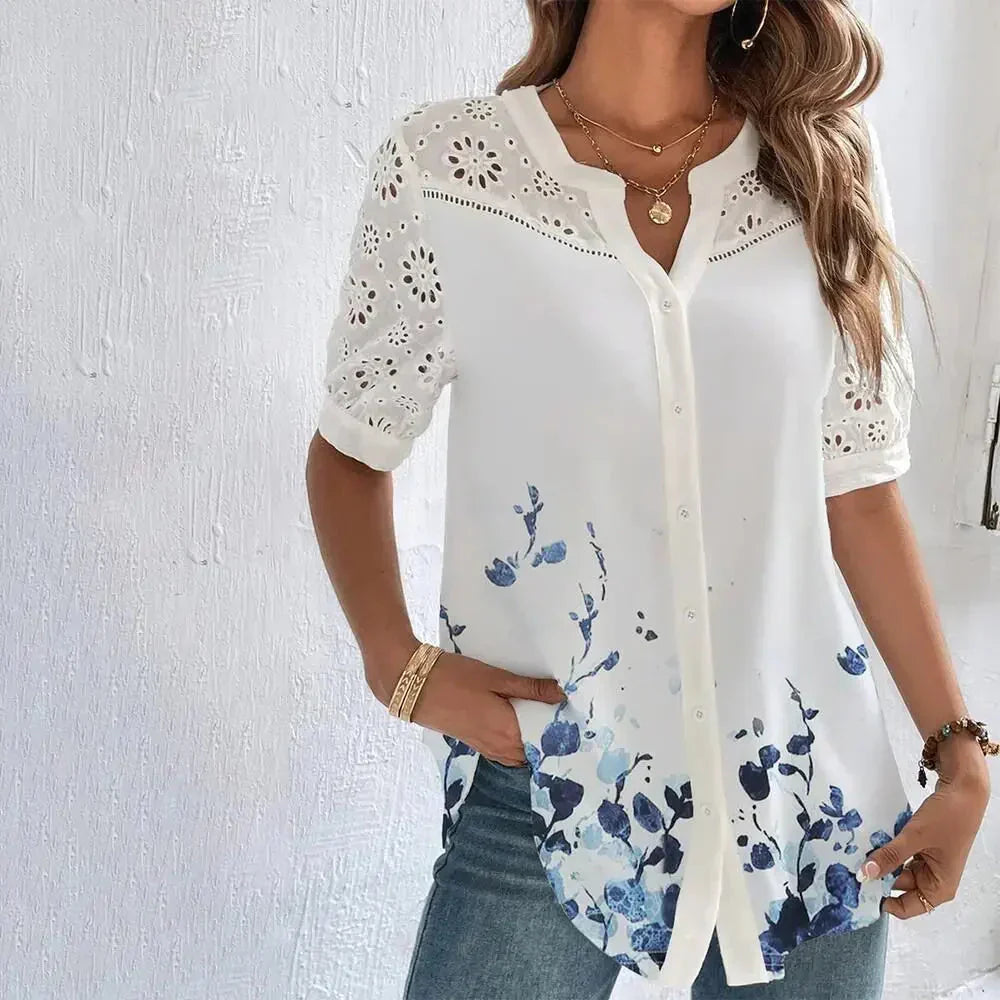 Vrouwelijke Blouse Kortemouwen met Kanten Details