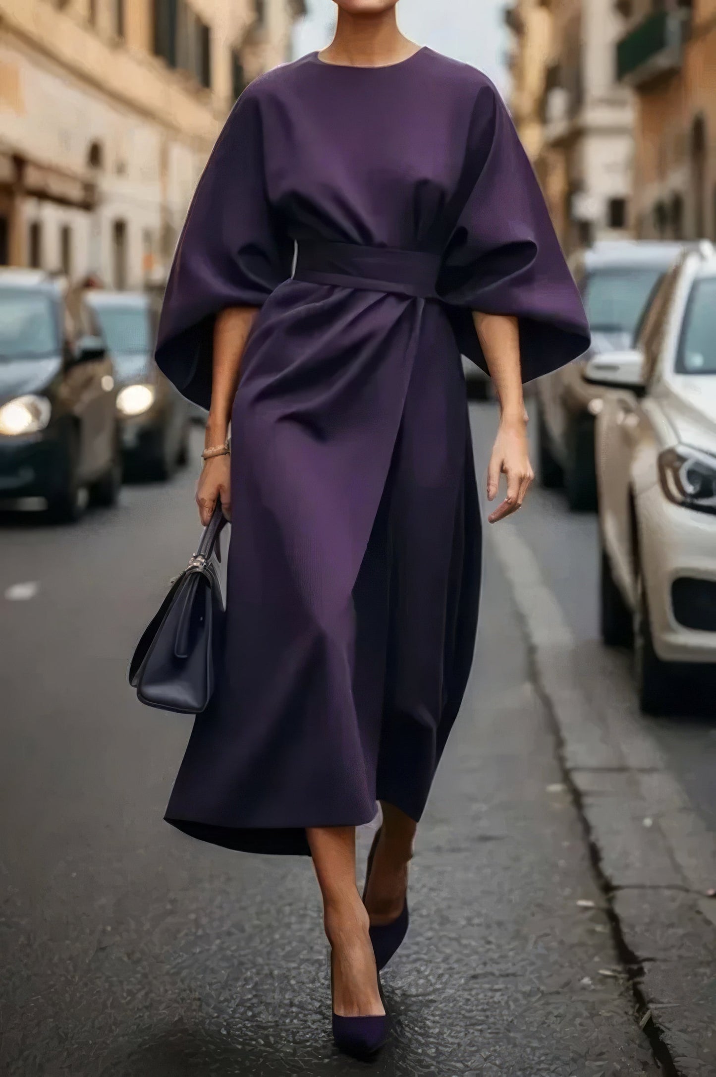 Dames Jurk Pofmouwen Tailleceintuur Elegante Kleding