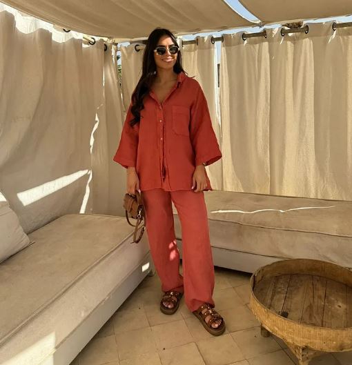 Vrouwelijke Pyjama Set Lange Mouwen Zijde en Katoen