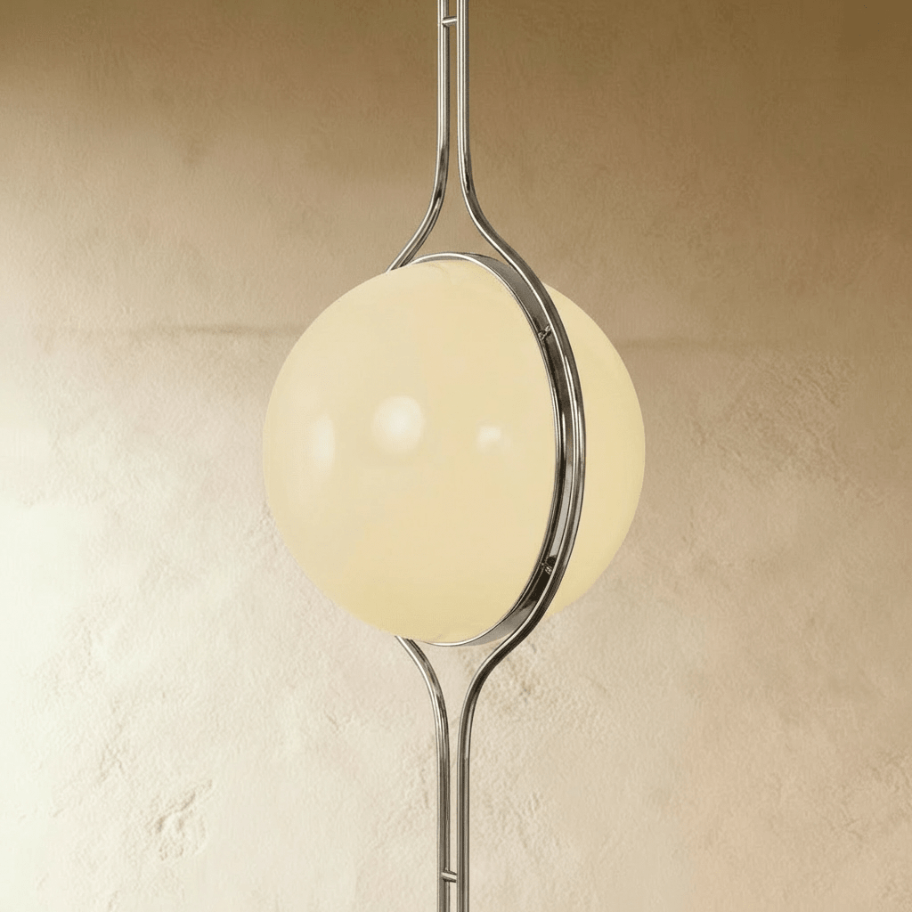Sculpturale Staande Lamp Met Verticale Lichtkolom En Acryl Bollen