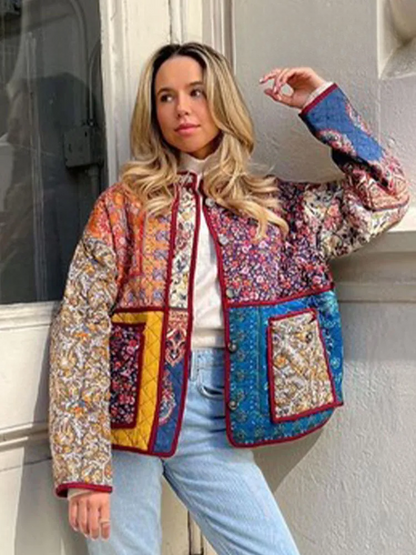 Vrouwen Coat Bloemenprint Patchwork Stijl → Vrouwen Coat Bloemenprint Geprint Jurkjas - StudioMarella