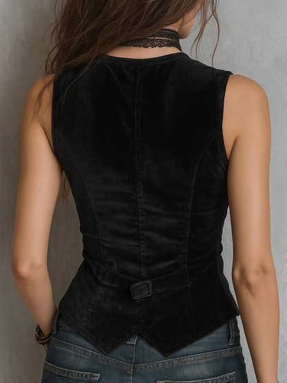 Ronde Velvet Vest voor Dames met V-Hals