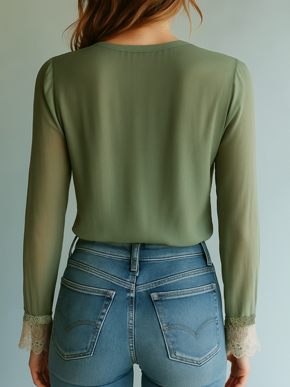 Vrouwen Blouse met Bloemen en Kant Lichtgewicht Elegant