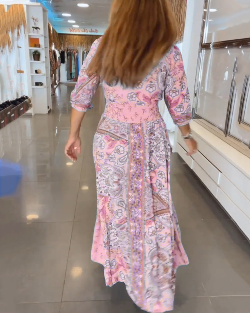 Vrouwelijke Avondjurk met V-Hals en Fantasieprint