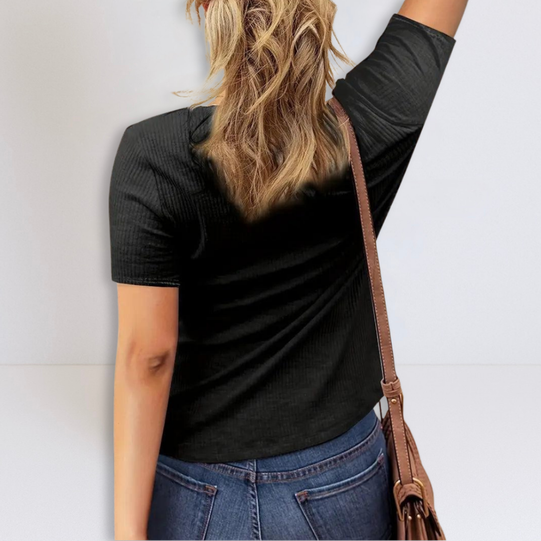 Dames Geribbelde Henley Blouse Comfortabele Pasvorm