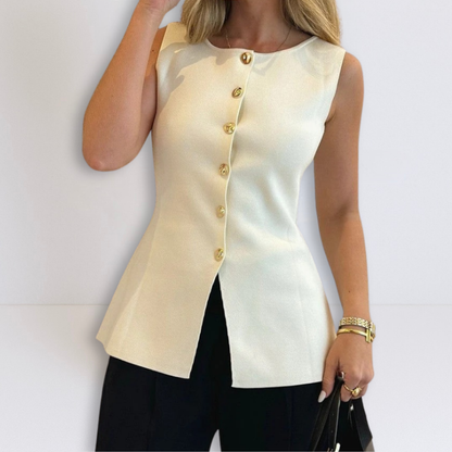 Dames Mouwloze met Knopen en Peplum - StudioMarella