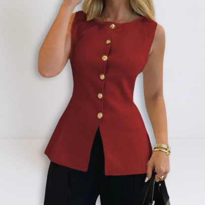 Dames Mouwloze met Knopen en Peplum
