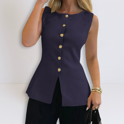 Dames Mouwloze met Knopen en Peplum